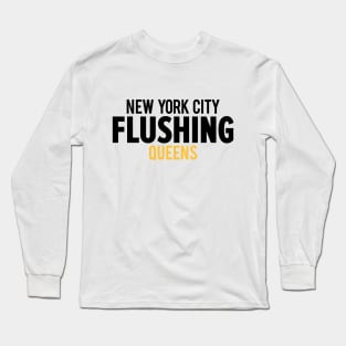 Flushing Queens Logo - A Minimalist Ode to Borough's Vibrant Heart Long Sleeve T-Shirt